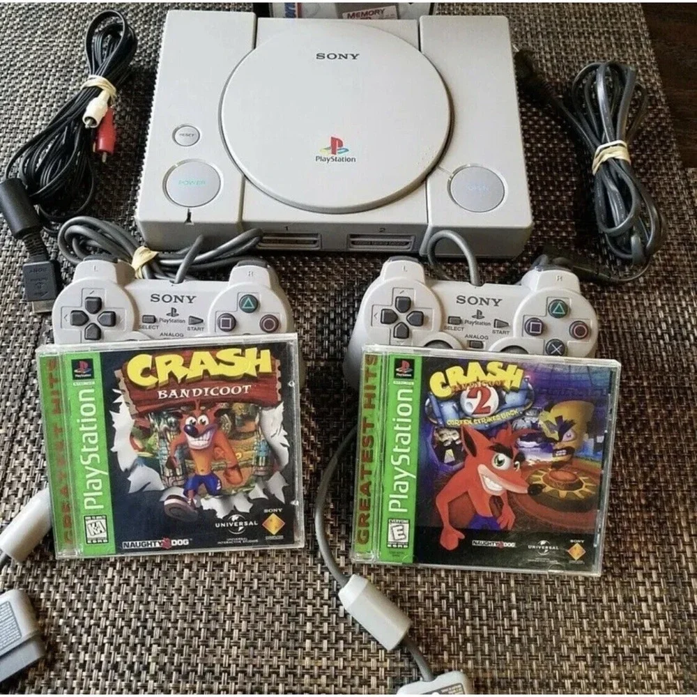 Sony PlayStation 1 PS1 Console Bundle w/Crash Bandicoot 1 and 2 + 2 controllers